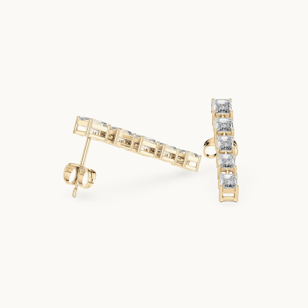 Emerald-cut lab-grown diamond linear drop earrings in yellow gold, 2.75 CT TW, view 1