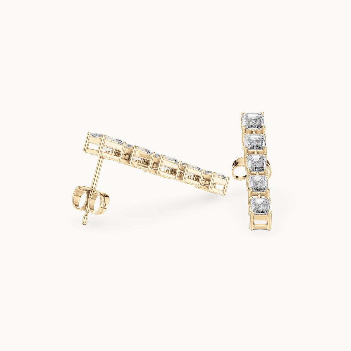 Emerald-cut lab-grown diamond linear drop earrings in yellow gold, 2.75 CT TW, view 1