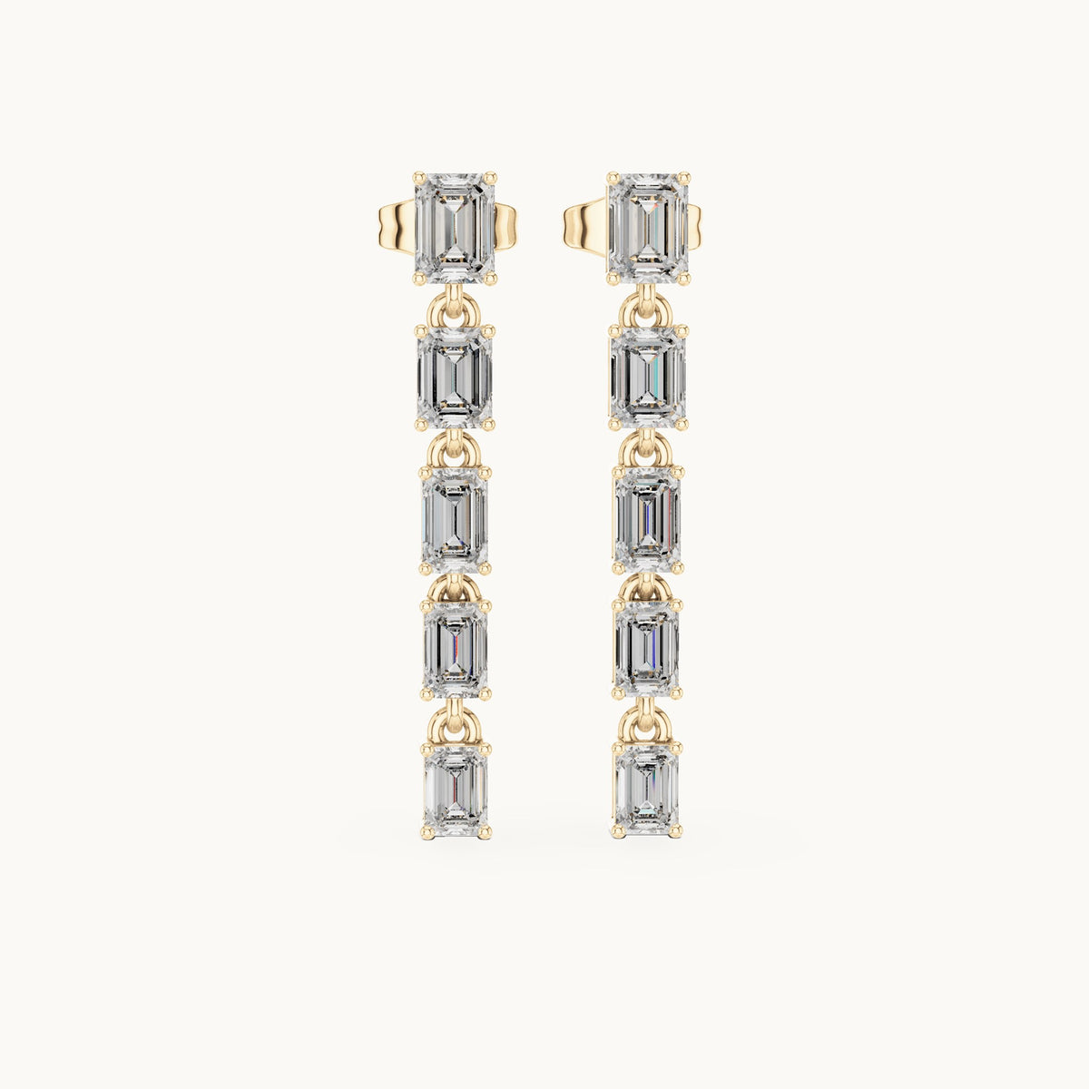 Emerald-cut lab-grown diamond linear drop earrings in yellow gold, 2.75 CT TW, view 4