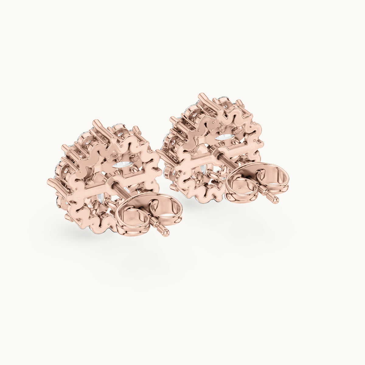 Marquise and round lab-grown diamond flower cluster stud earrings in rose gold, 1.64 CT TW, view 3