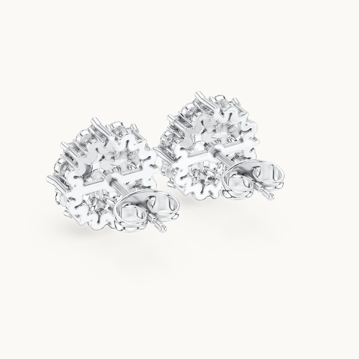 Marquise and round lab-grown diamond flower cluster stud earrings in white gold, 1.64 CT TW, view 3