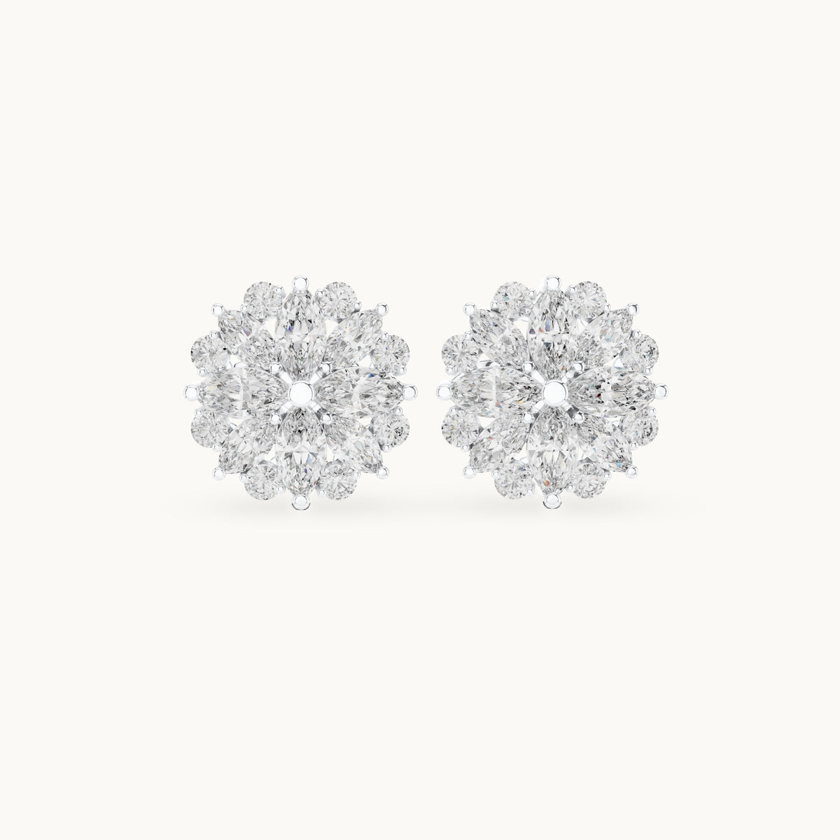 Marquise and round lab-grown diamond flower cluster stud earrings in white gold, 1.64 CT TW, view 4