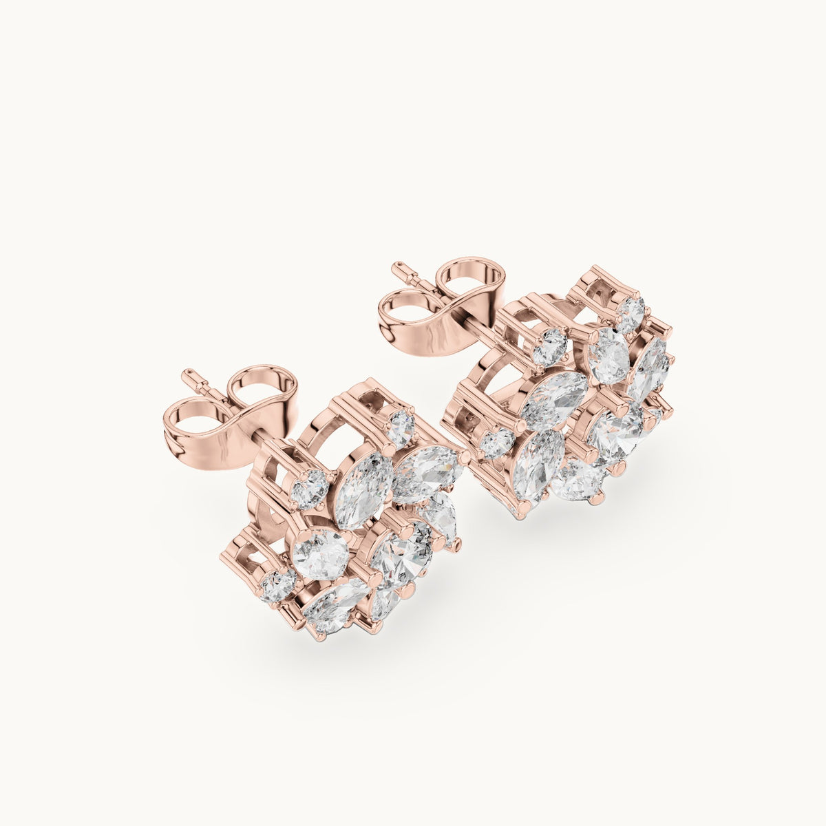 Marquise and round lab-grown diamond floral halo stud earrings in rose gold, 1.94 CT TW, view 2