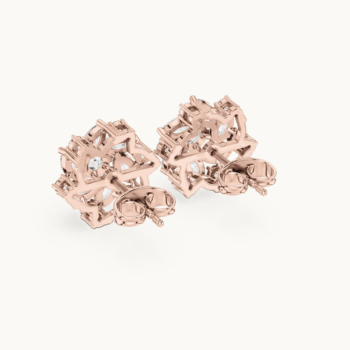 Marquise and round lab-grown diamond floral halo stud earrings in rose gold, 1.94 CT TW, view 3
