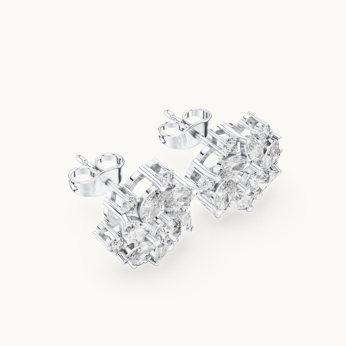 Marquise and round lab-grown diamond floral halo stud earrings in white gold, 1.94 CT TW, view 2