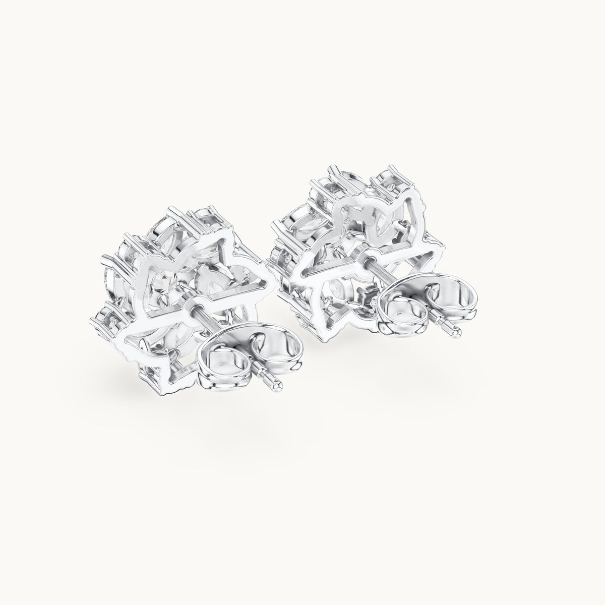 Marquise and round lab-grown diamond floral halo stud earrings in white gold, 1.94 CT TW, view 3