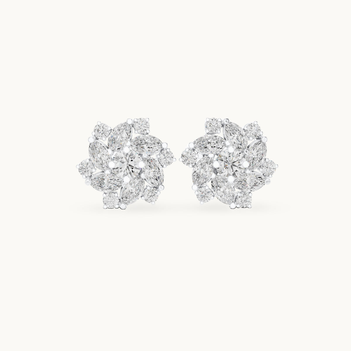 Marquise and round lab-grown diamond floral halo stud earrings in white gold, 1.94 CT TW, view 4