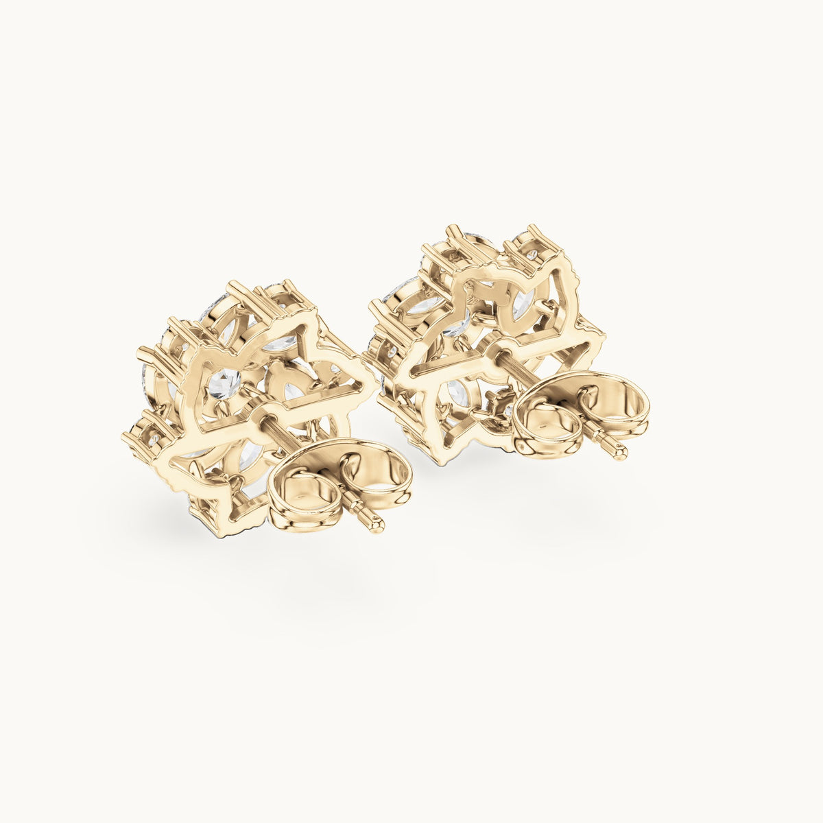 Marquise and round lab-grown diamond floral halo stud earrings in yellow gold, 1.94 CT TW, view 3