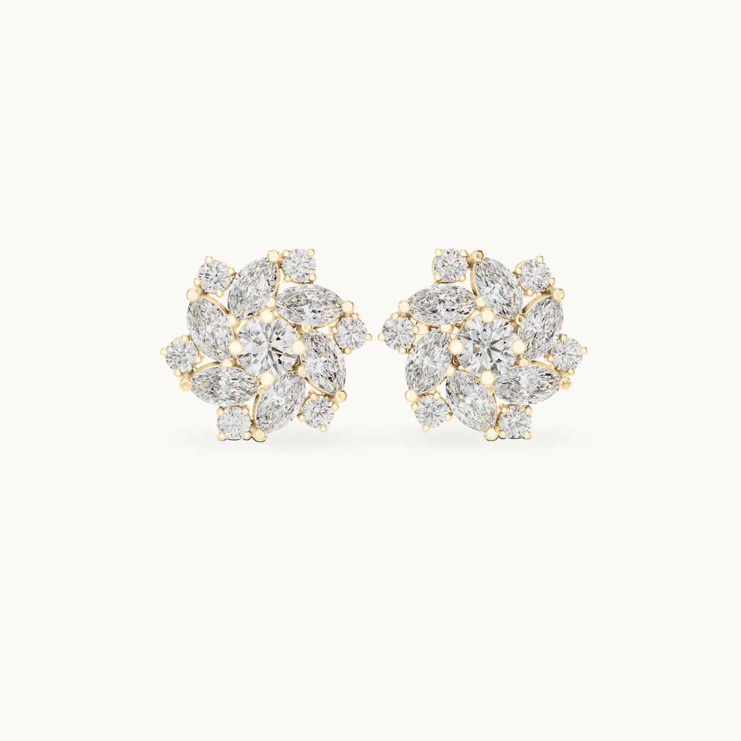 Marquise and round lab-grown diamond floral halo stud earrings in yellow gold, 1.94 CT TW, view 4