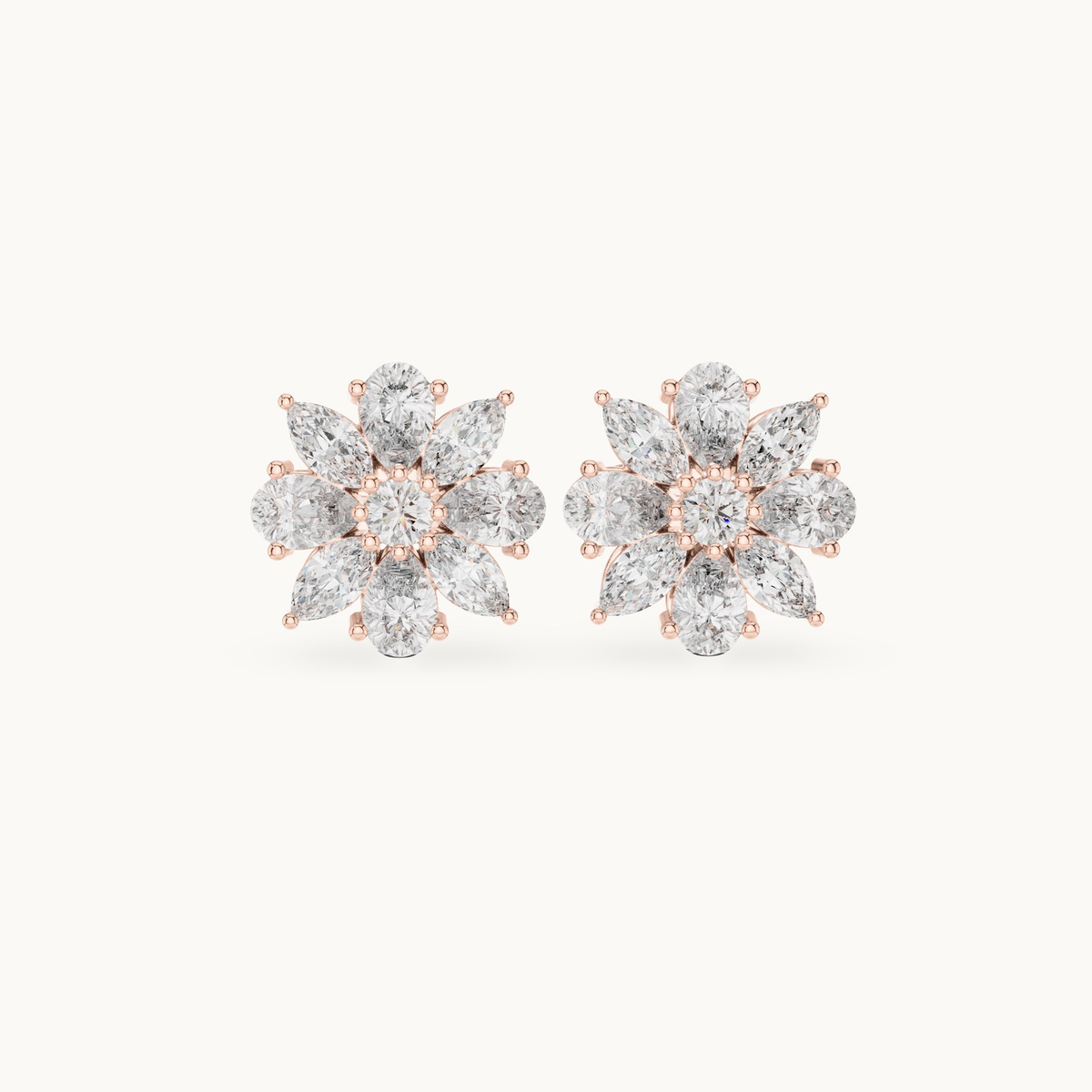 Pear, marquise and round lab-grown diamond flower cluster stud earrings in 14K rose gold, 1.24 CT TW, view 4