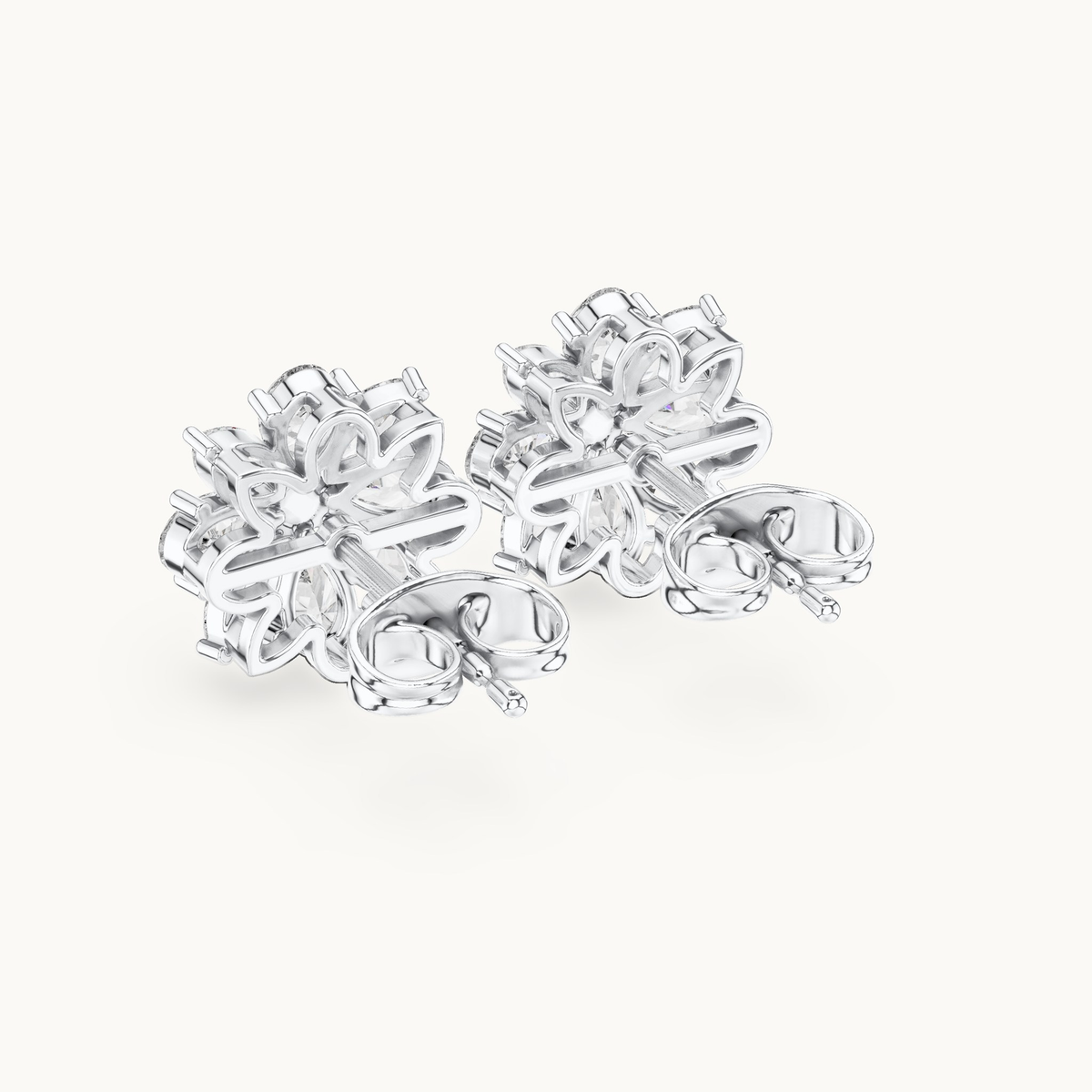 Pear, marquise and round lab-grown diamond flower cluster stud earrings in 14K white gold, 1.24 CT TW, view 3