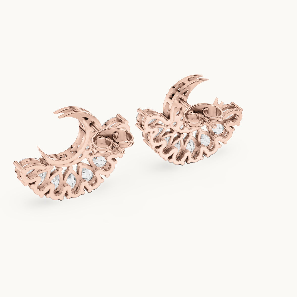 Pear and round lab-grown diamond crescent fan earrings in rose gold, 2.64 CT TW, view 3
