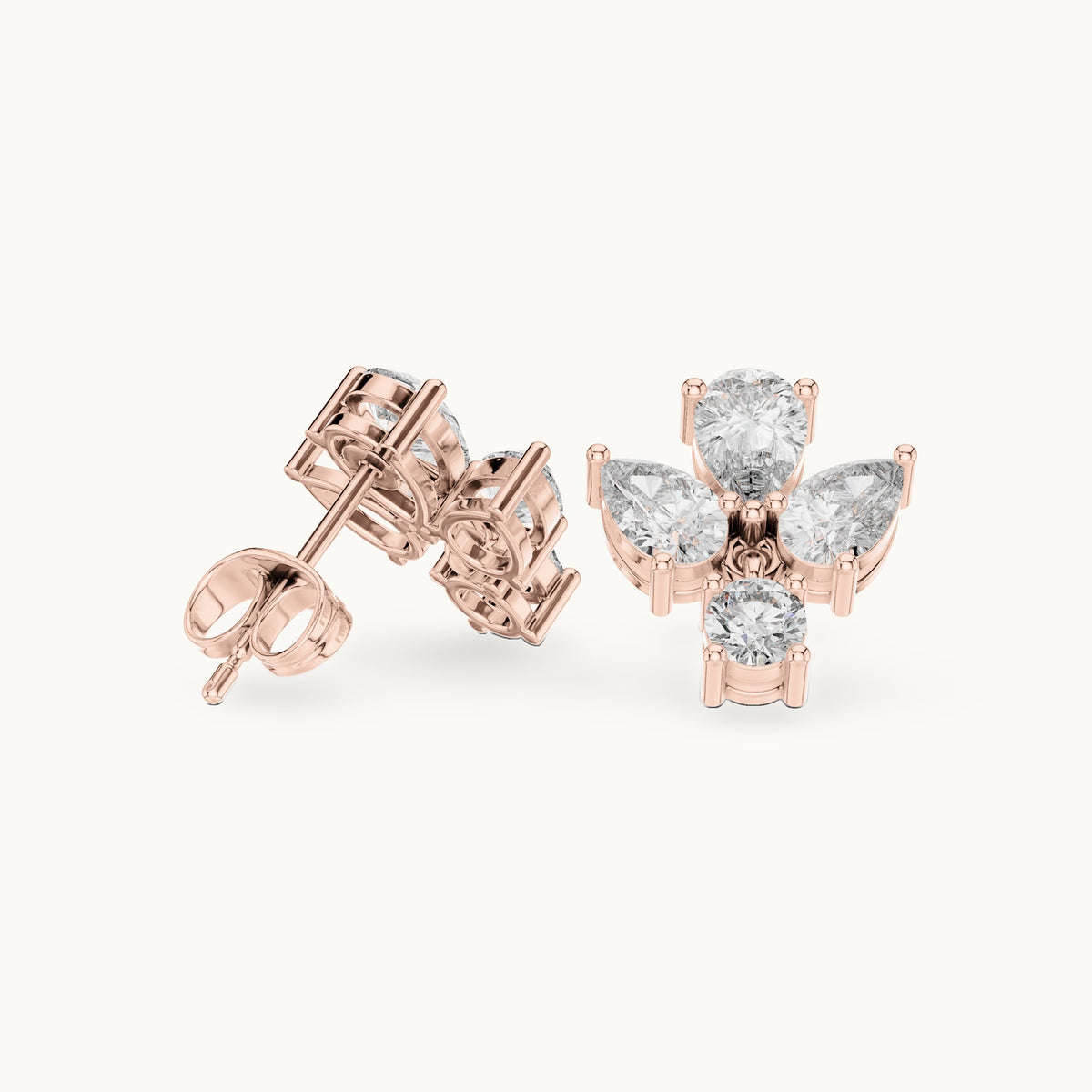 Pear and round lab-grown diamond petal cluster earrings in rose gold, 1.92 CT TW, view 1