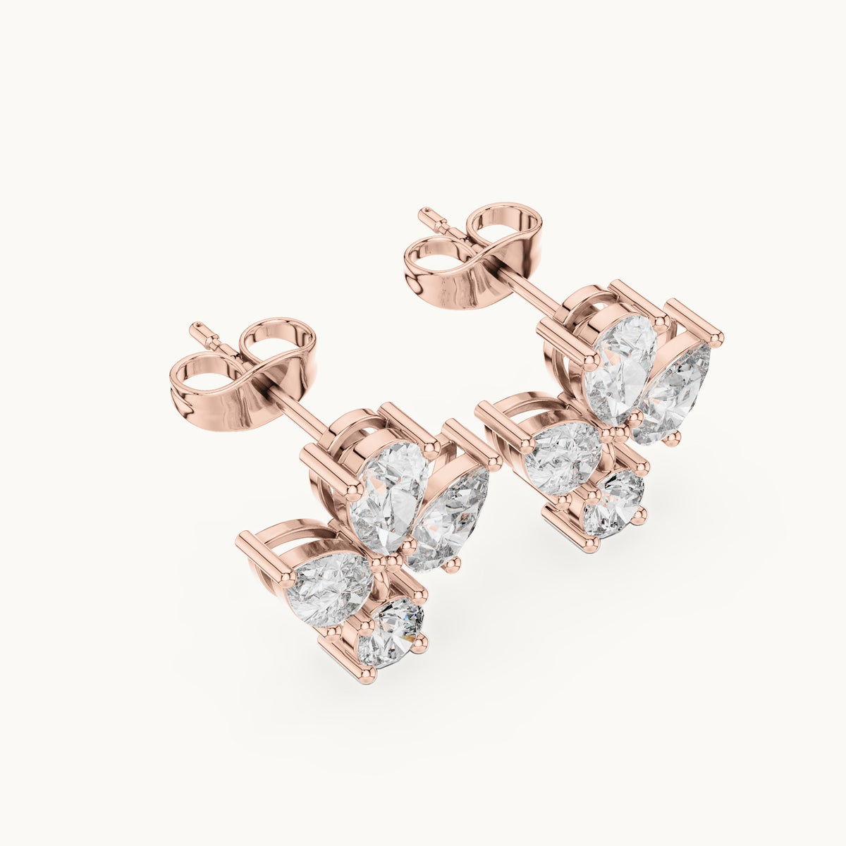 Pear and round lab-grown diamond petal cluster earrings in rose gold, 1.92 CT TW, view 2