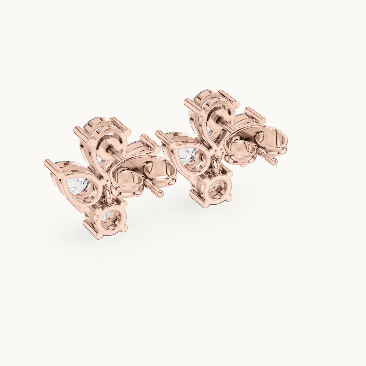 Pear and round lab-grown diamond petal cluster earrings in rose gold, 1.92 CT TW, view 3