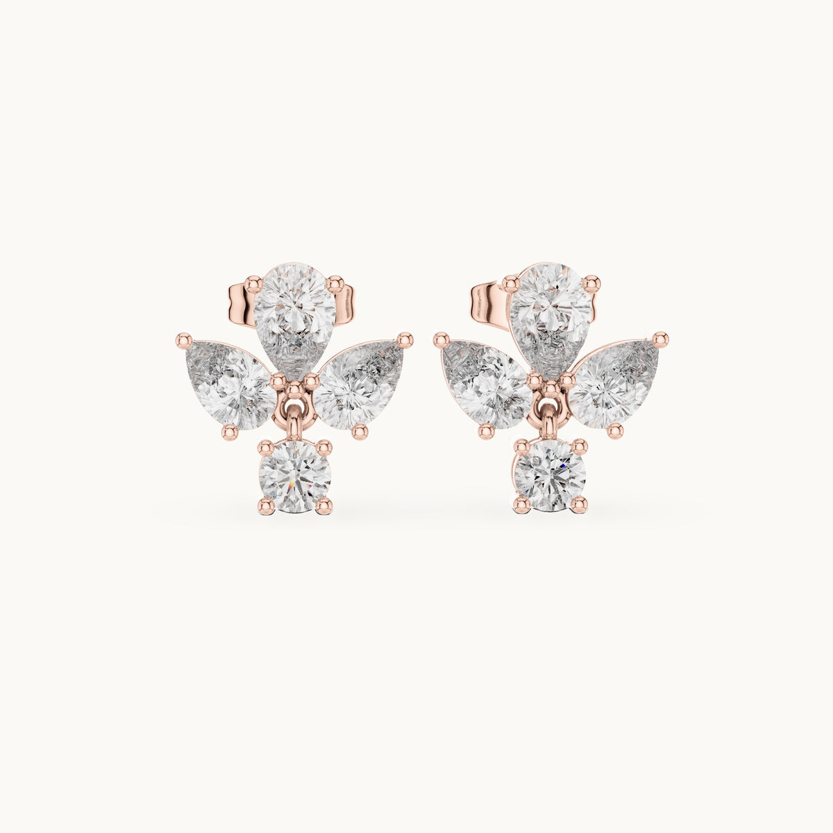 Pear and round lab-grown diamond petal cluster earrings in rose gold, 1.92 CT TW, view 4