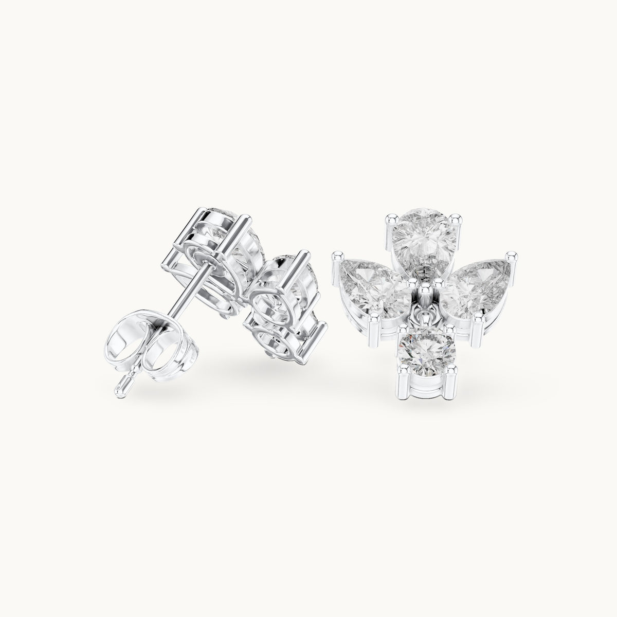Pear and round lab-grown diamond petal cluster earrings in white gold, 1.92 CT TW, view 1