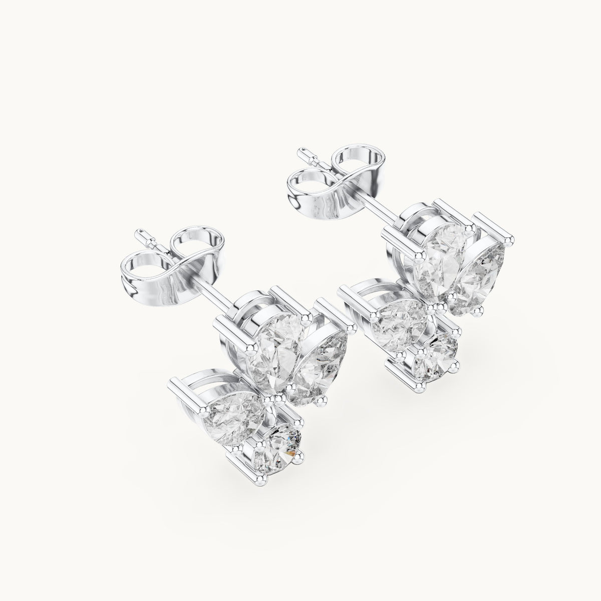 Pear and round lab-grown diamond petal cluster earrings in white gold, 1.92 CT TW, view 2
