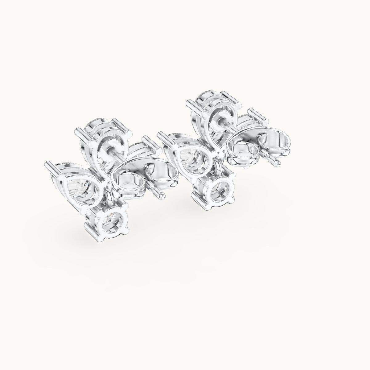 Pear and round lab-grown diamond petal cluster earrings in white gold, 1.92 CT TW, view 3