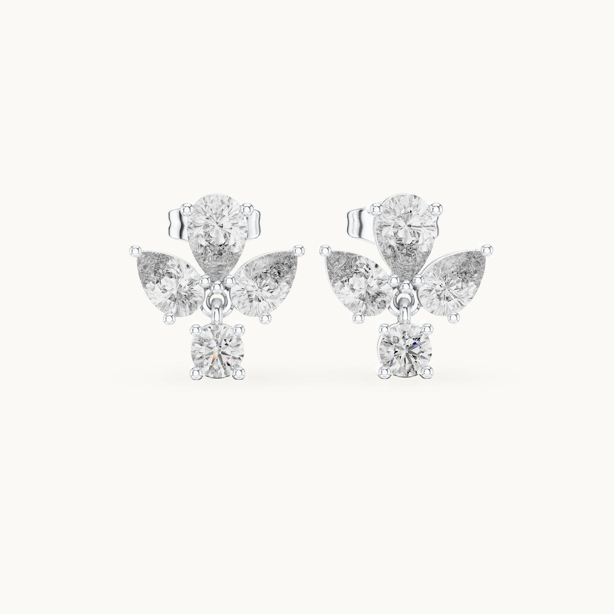Pear and round lab-grown diamond petal cluster earrings in white gold, 1.92 CT TW, view 4