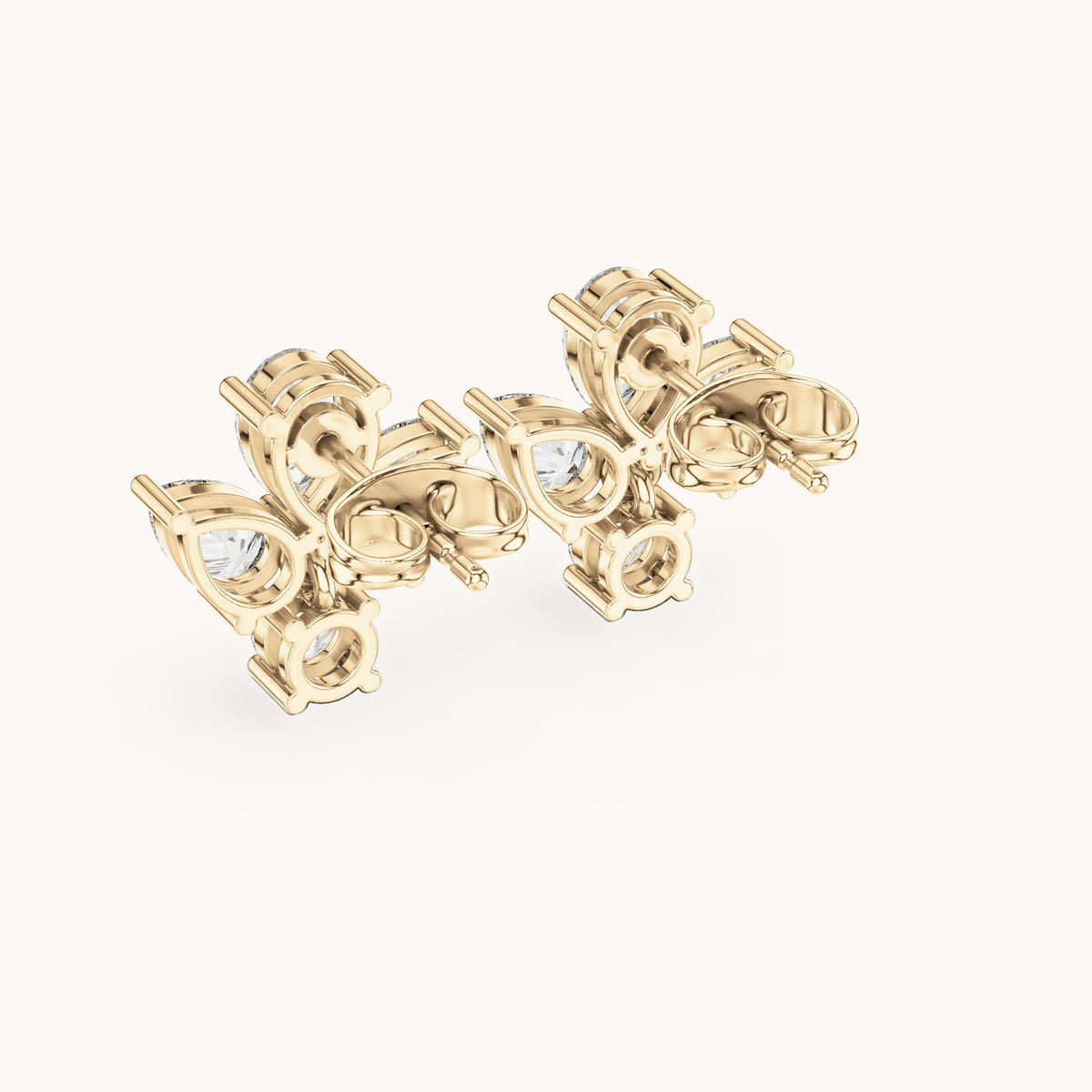 Pear and round lab-grown diamond petal cluster earrings in yellow gold, 1.92 CT TW, view 3