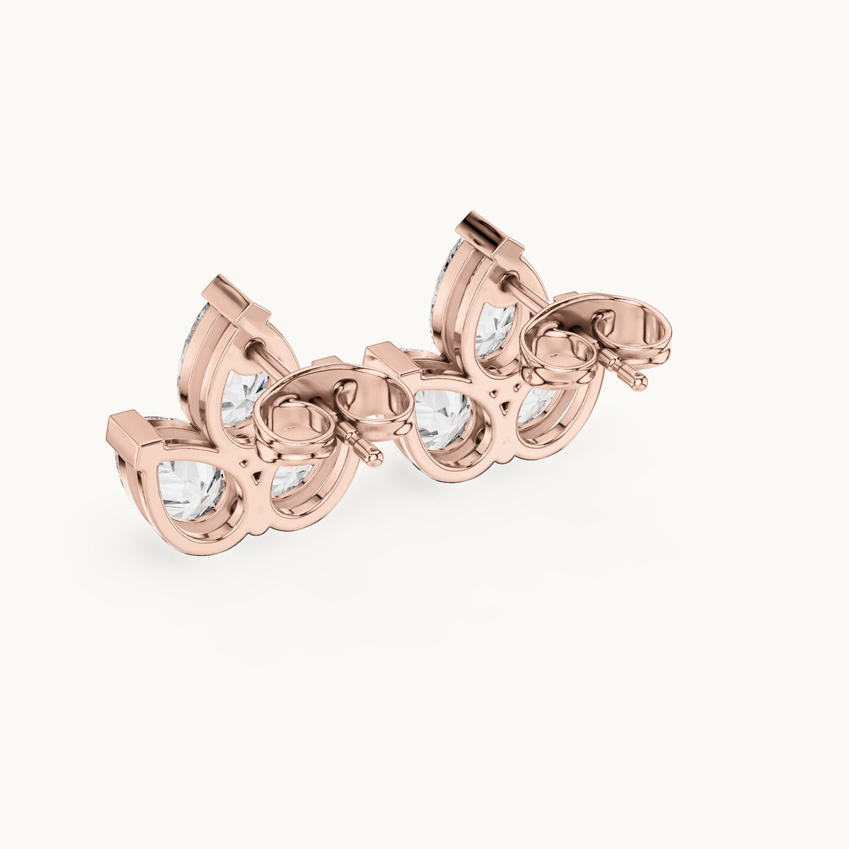 Pear lab-grown diamond three-stone cluster stud earrings in rose gold, 2.94 CT TW, view 3
