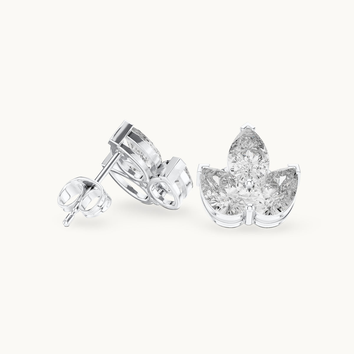 Pear lab-grown diamond three-stone cluster stud earrings in white gold, 2.94 CT TW, view 1