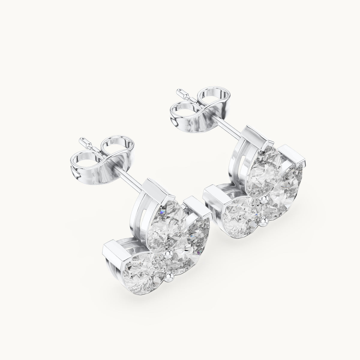 Pear lab-grown diamond three-stone cluster stud earrings in white gold, 2.94 CT TW, view 2