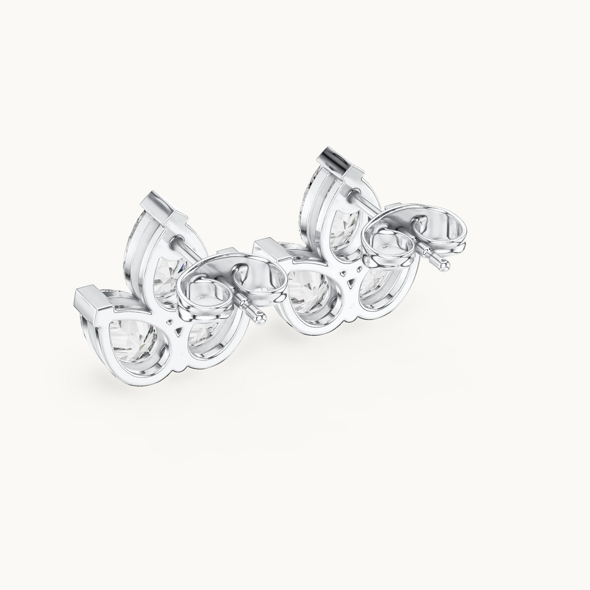 Pear lab-grown diamond three-stone cluster stud earrings in white gold, 2.94 CT TW, view 3
