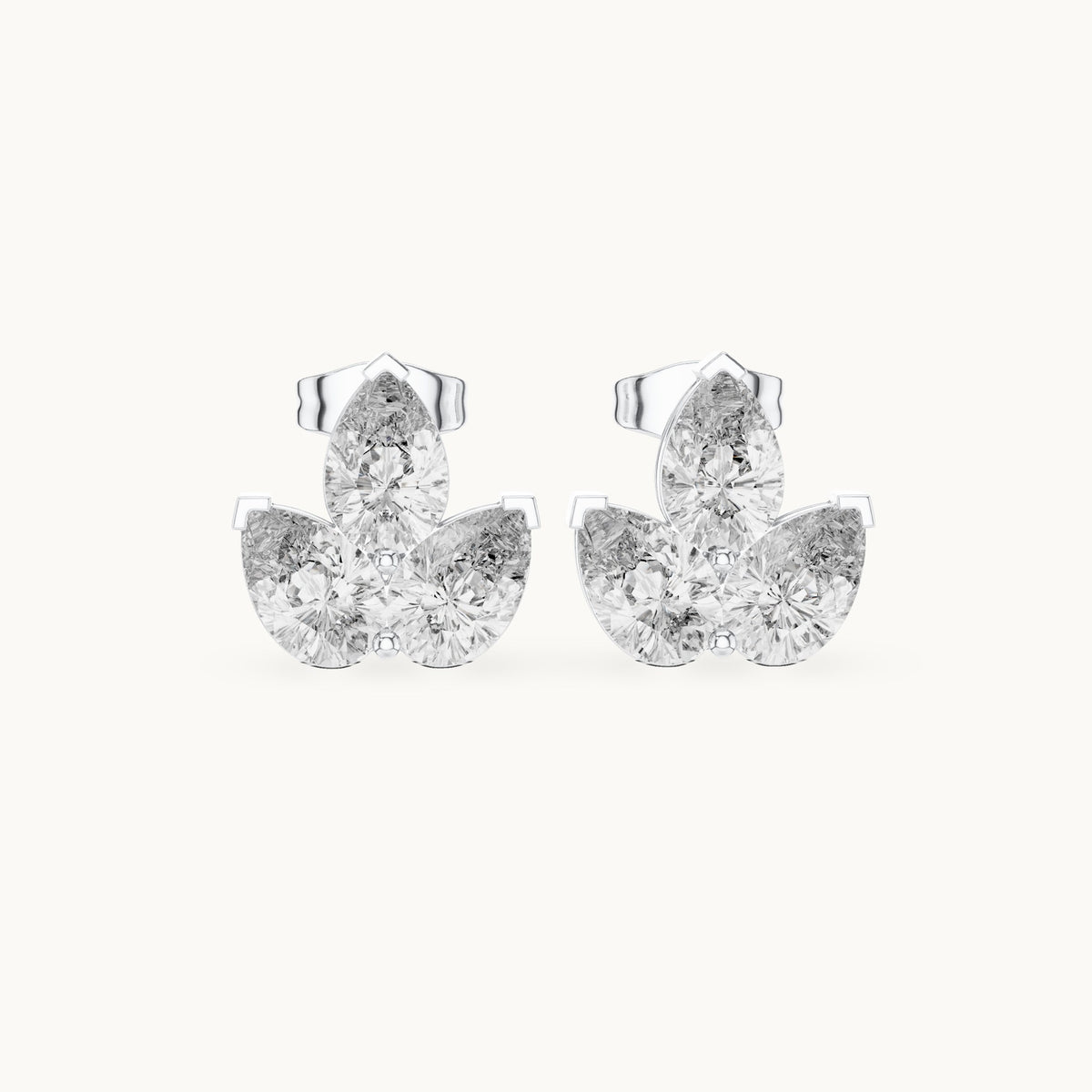 Pear lab-grown diamond three-stone cluster stud earrings in white gold, 2.94 CT TW, view 4
