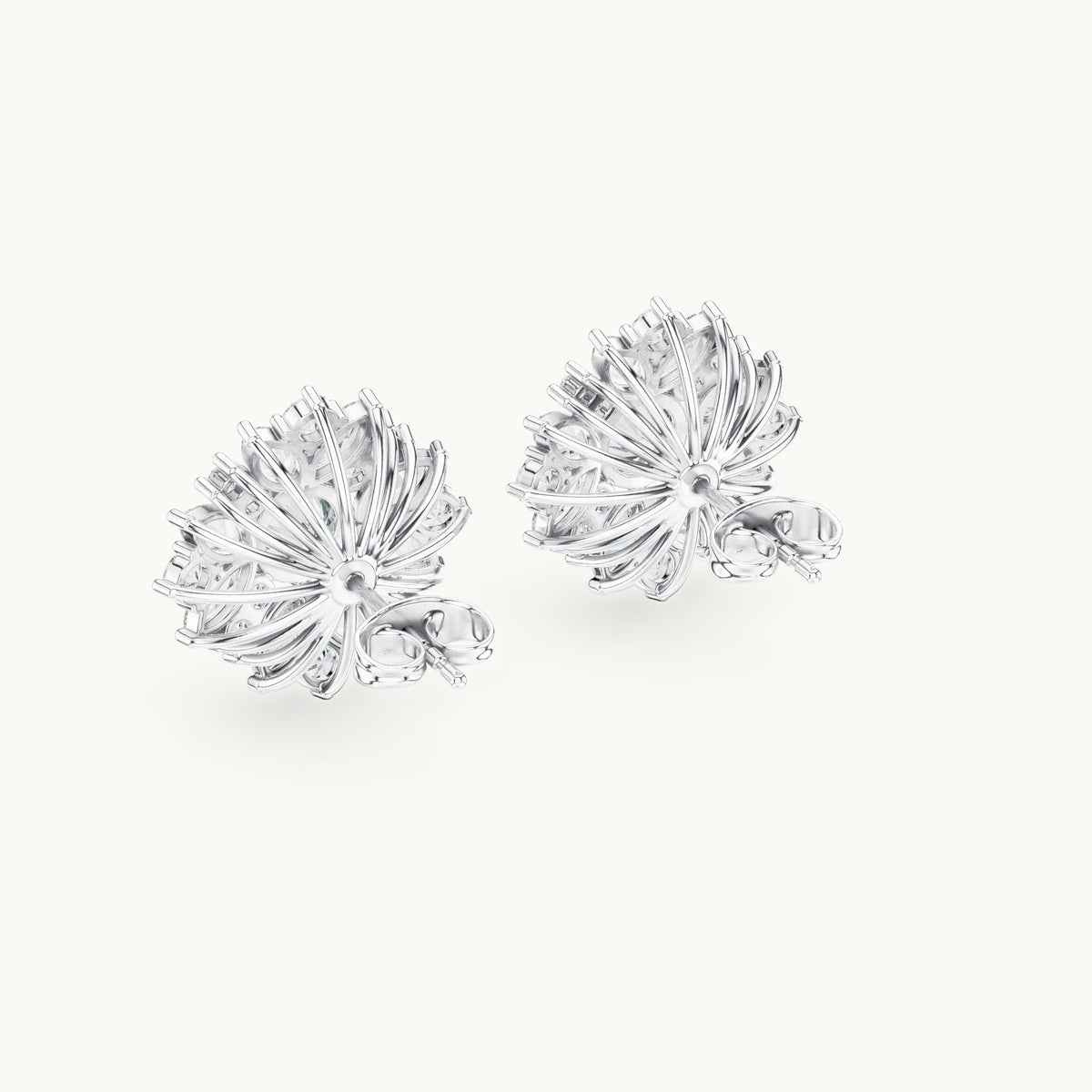 Round and marquise lab-grown diamond layered flower cluster stud earrings in white gold, 4.12 CT TW, view 3