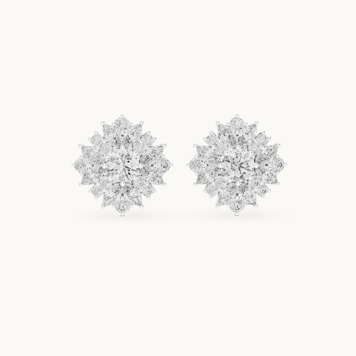 Round and marquise lab-grown diamond layered flower cluster stud earrings in white gold, 4.12 CT TW, view 4