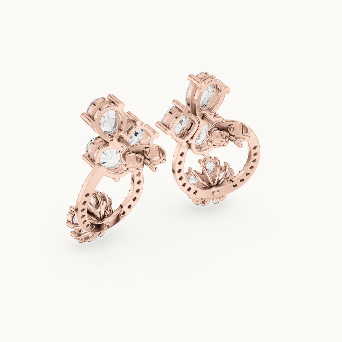 Pear, oval and cushion-cut lab-grown diamond cluster and pear flower loop earrings in rose gold, 4.33 CT TW, view 3