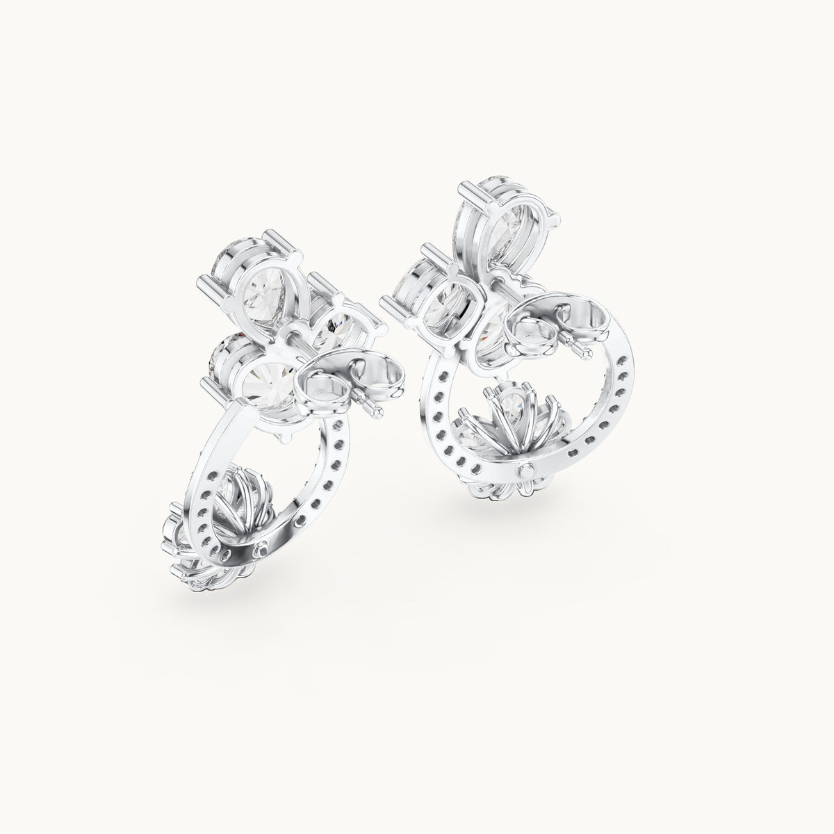 Pear, oval and cushion-cut lab-grown diamond cluster and pear flower loop earrings in white gold, 4.33 CT TW, view 3