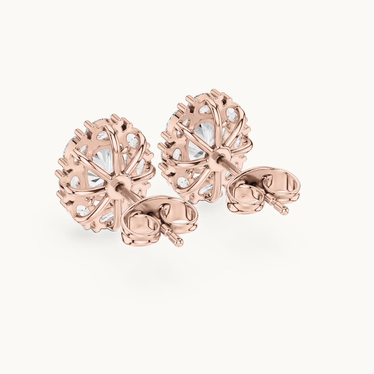 Oval lab-grown diamond halo stud earrings in 14K rose gold, 1.69 CT TW, view 3
