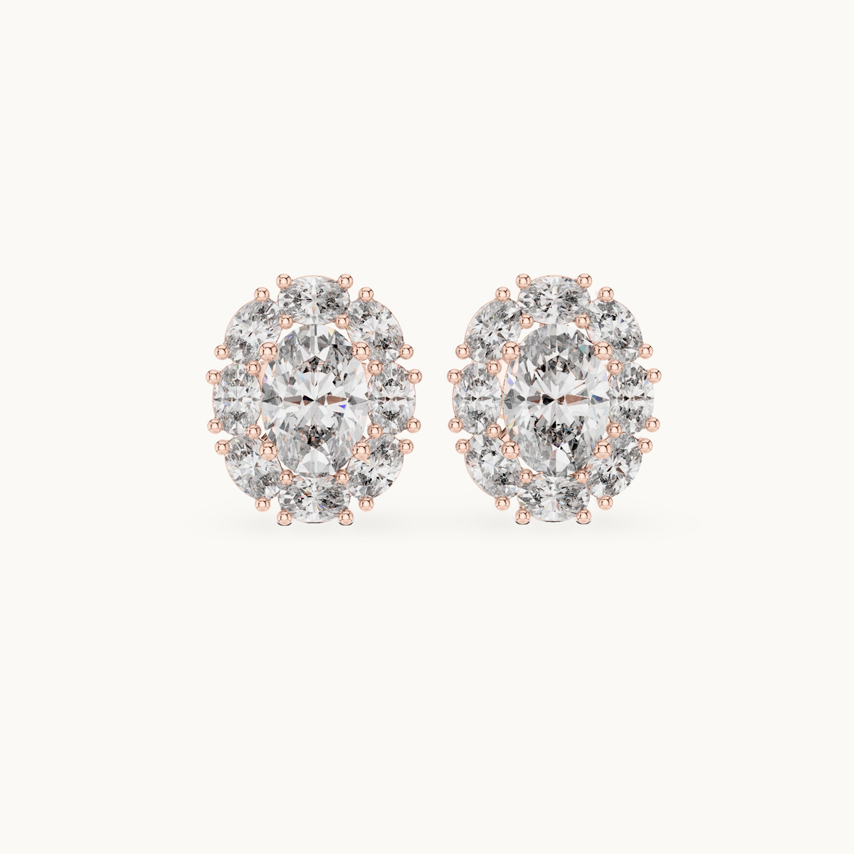 Oval lab-grown diamond halo stud earrings in 14K rose gold, 1.69 CT TW, view 4