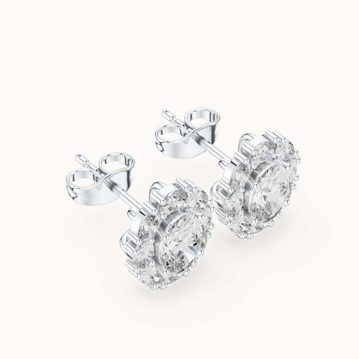 Oval lab-grown diamond halo stud earrings in 14K white gold, 1.69 CT TW, view 2