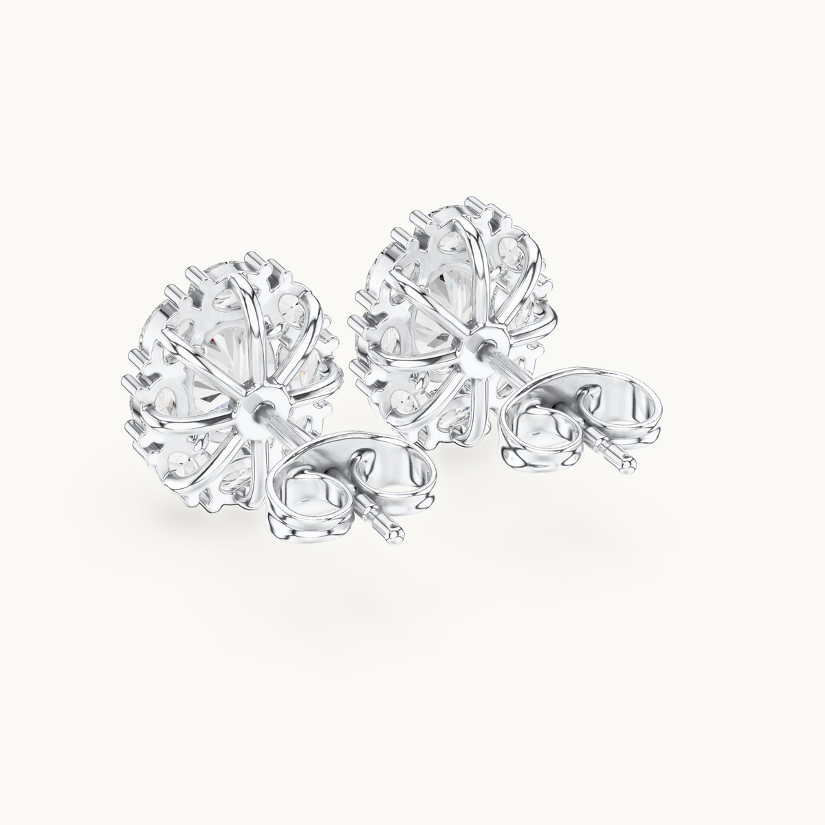 Oval lab-grown diamond halo stud earrings in 14K white gold, 1.69 CT TW, view 3