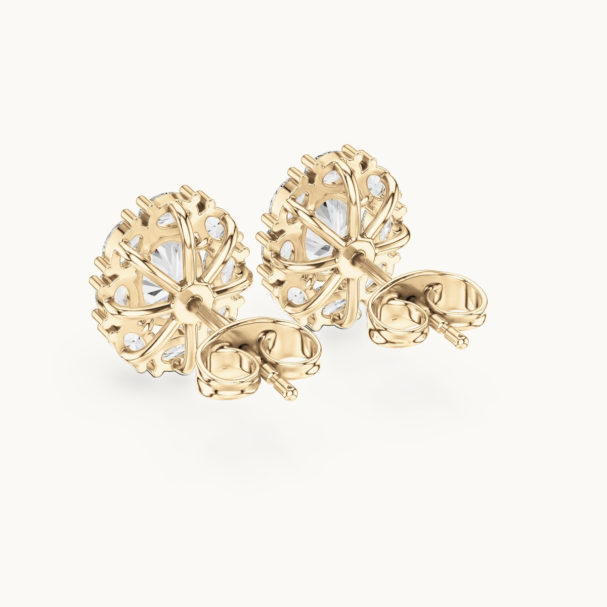 Oval lab-grown diamond halo stud earrings in 14K yellow gold, 1.69 CT TW, view 3