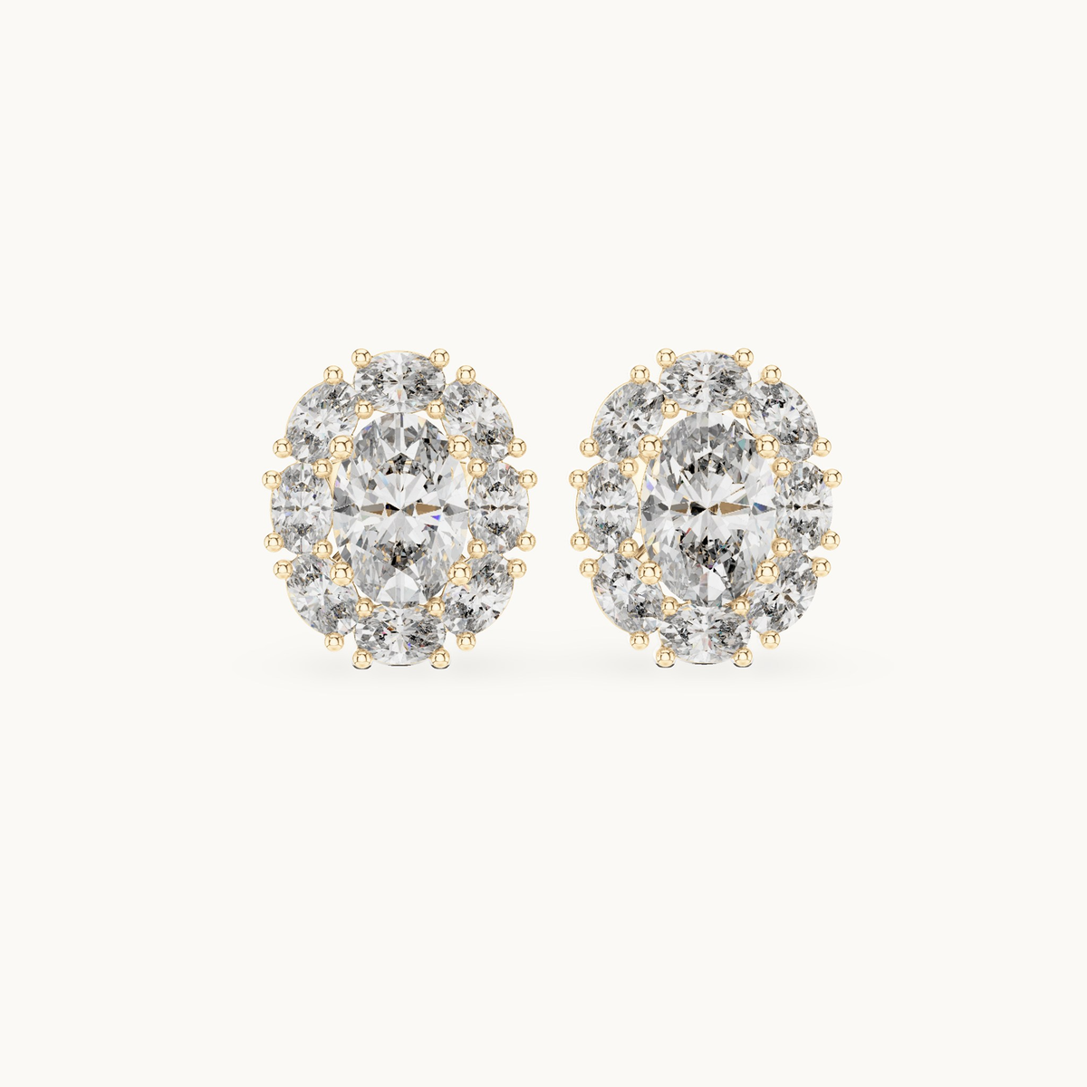 Oval lab-grown diamond halo stud earrings in 14K yellow gold, 1.69 CT TW, view 4