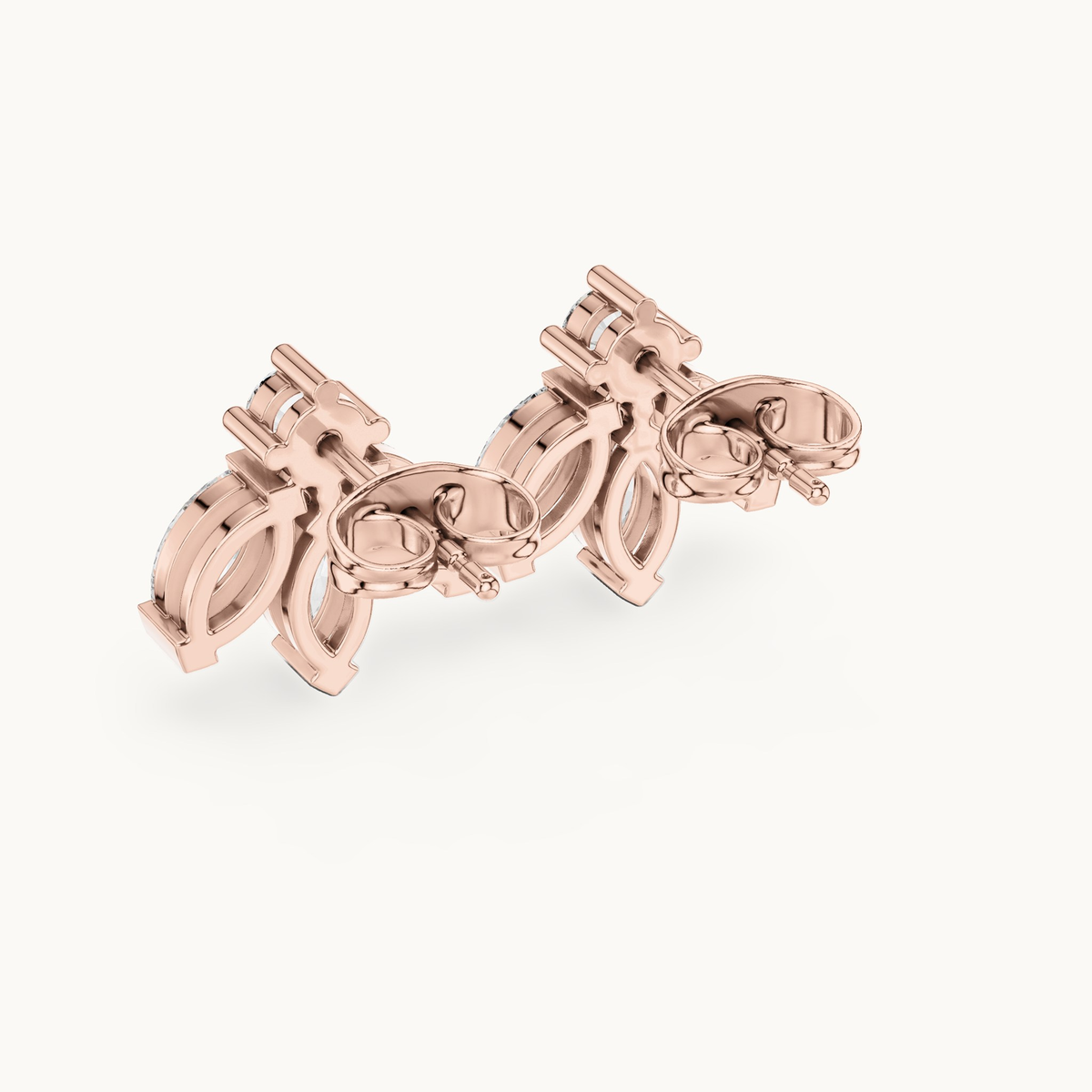 Marquise and round lab-grown diamond cluster stud earrings in 14K rose gold, 1.34 CT TW, view 3