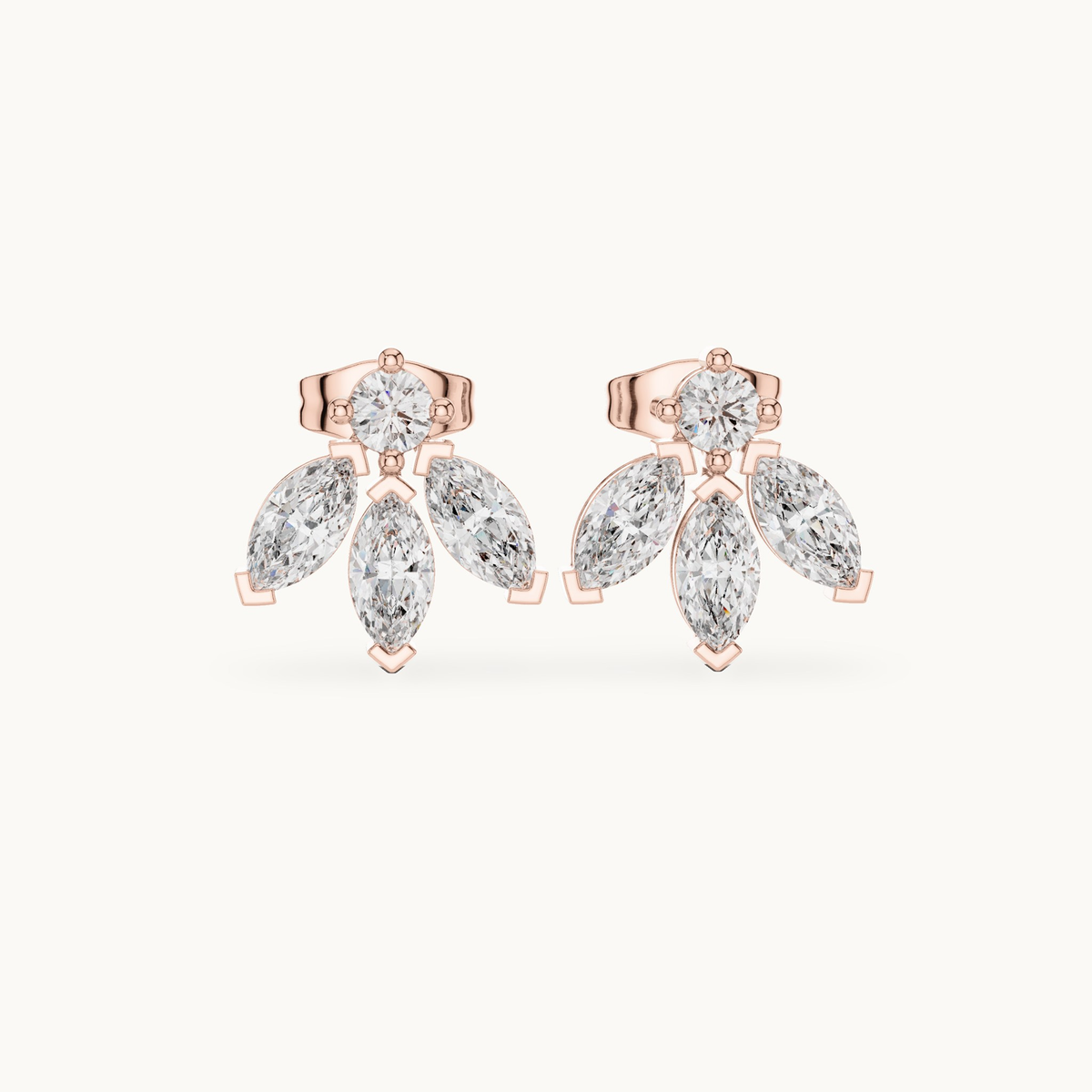 Marquise and round lab-grown diamond cluster stud earrings in 14K rose gold, 1.34 CT TW, view 4