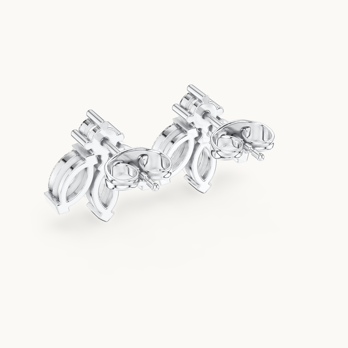 Marquise and round lab-grown diamond cluster stud earrings in 14K white gold, 1.34 CT TW, view 3