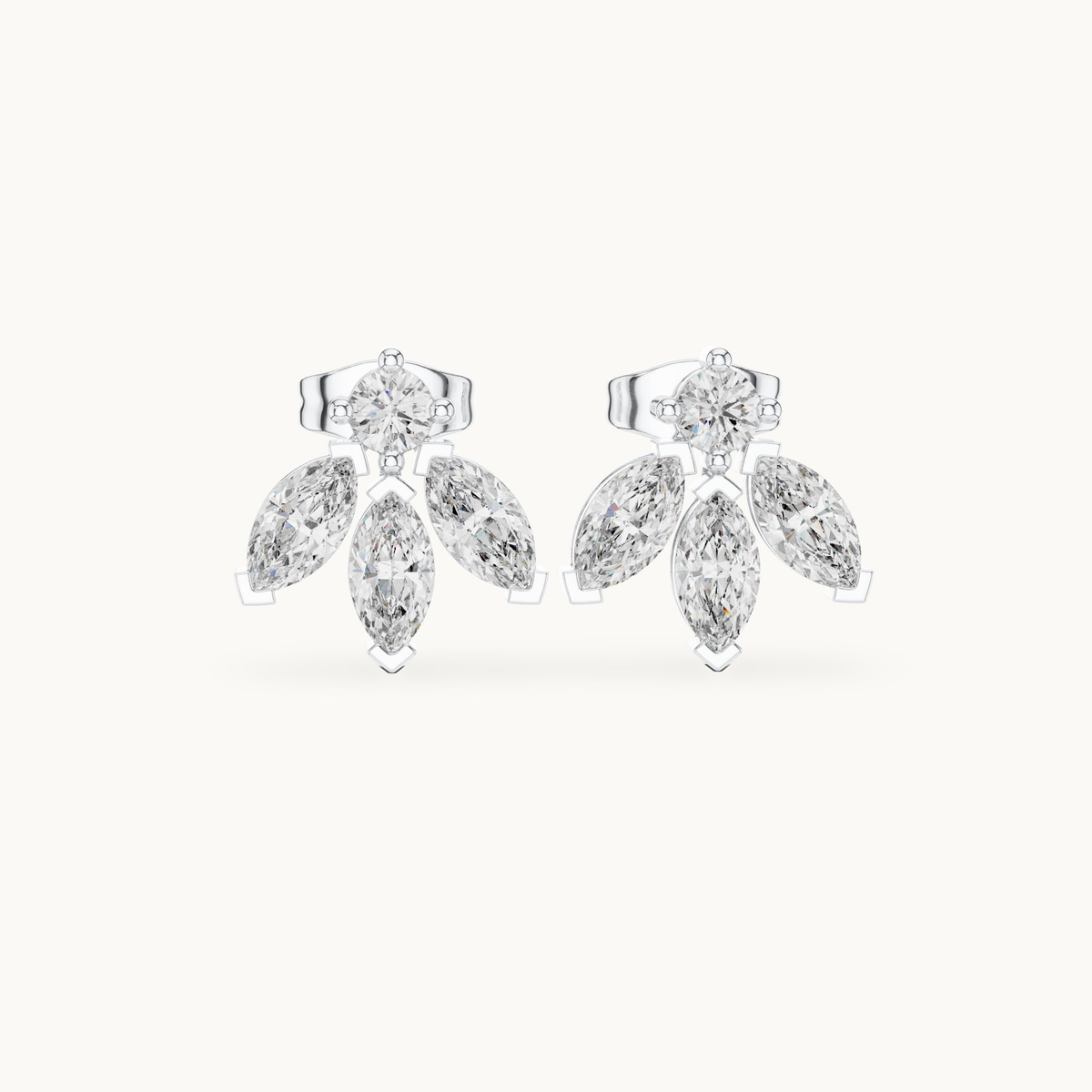 Marquise and round lab-grown diamond cluster stud earrings in 14K white gold, 1.34 CT TW, view 4