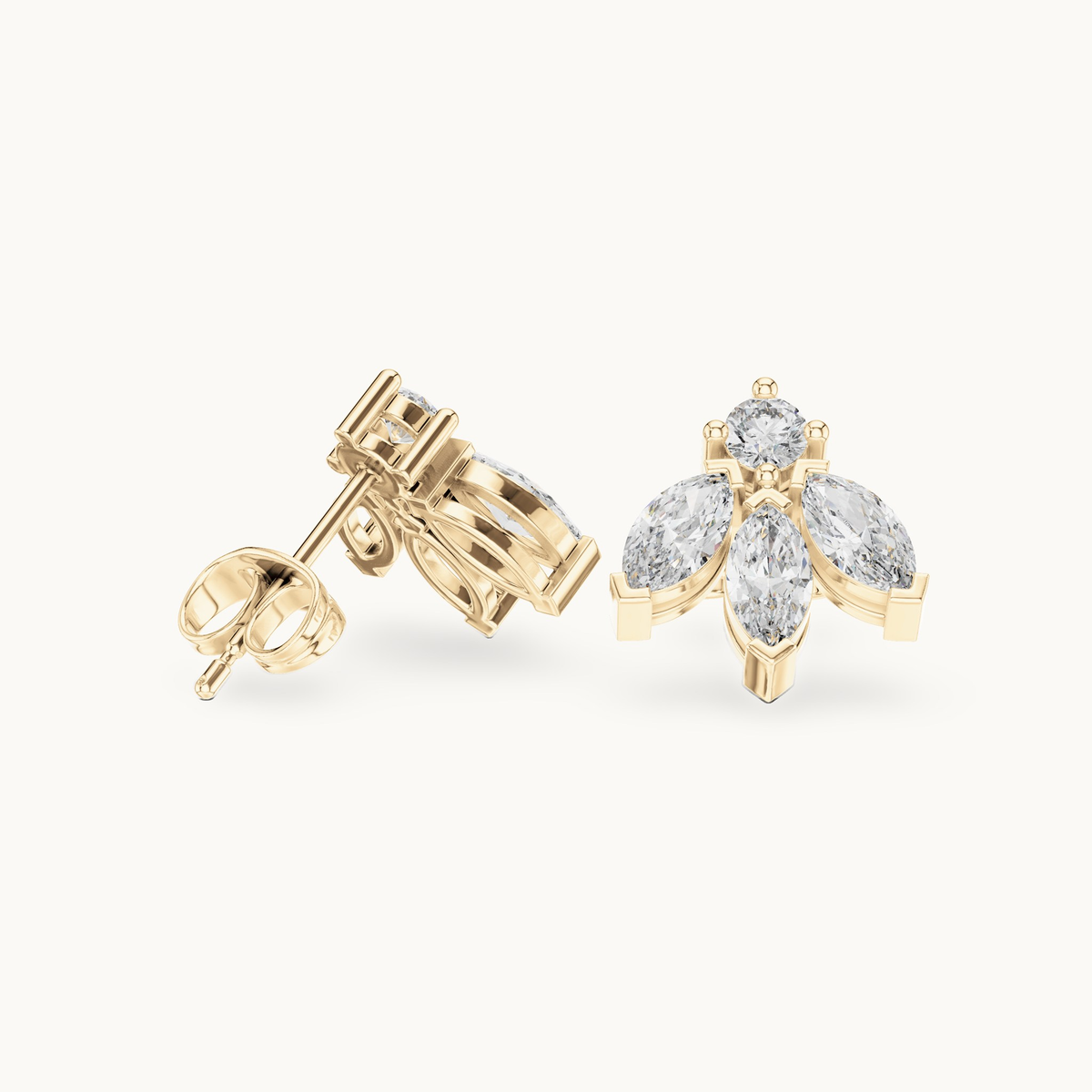 Marquise and round lab-grown diamond cluster stud earrings in 14K yellow gold, 1.34 CT TW, view 1