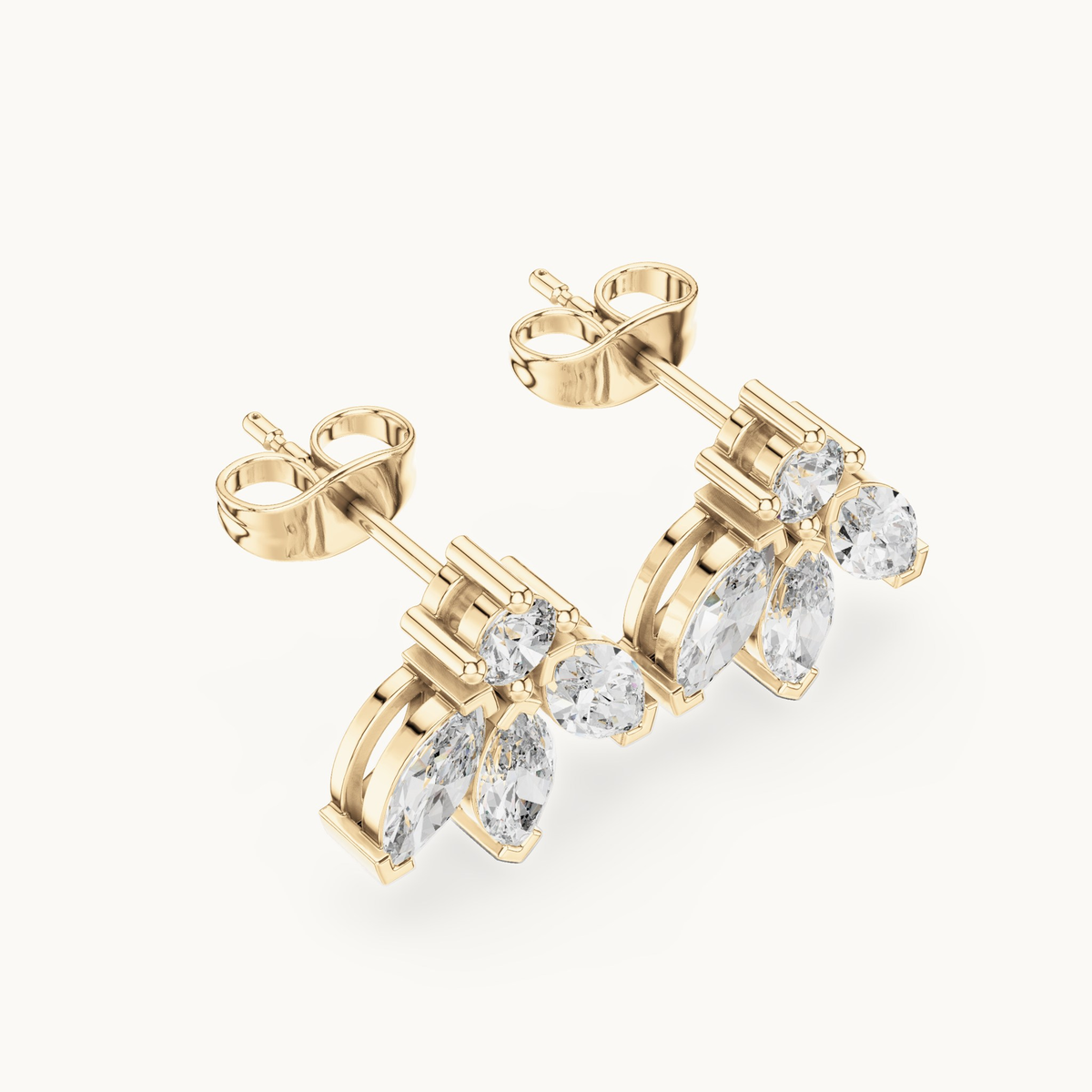 Marquise and round lab-grown diamond cluster stud earrings in 14K yellow gold, 1.34 CT TW, view 2