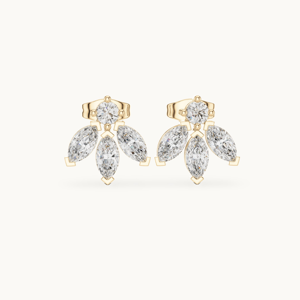 Marquise and round lab-grown diamond cluster stud earrings in 14K yellow gold, 1.34 CT TW, view 4