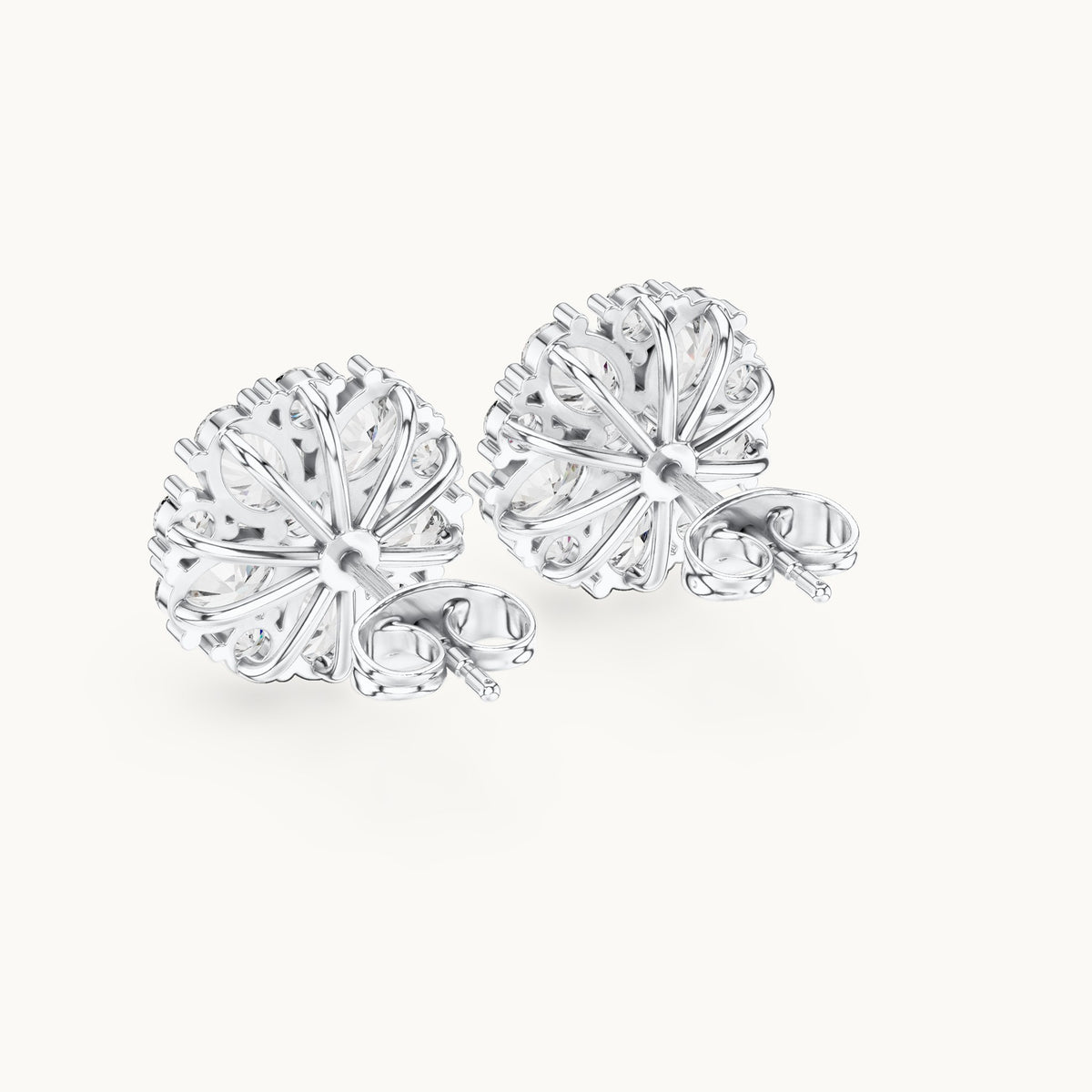 Oval and round lab-grown diamond rosette cluster stud earrings in white gold, 2.97 CT TW, view 3