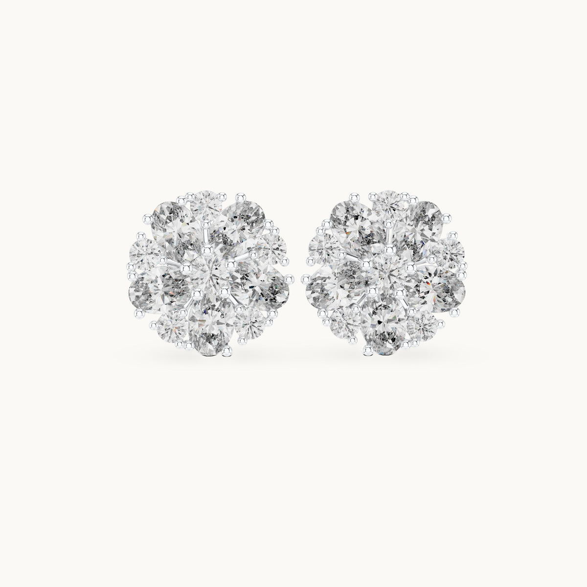Oval and round lab-grown diamond rosette cluster stud earrings in white gold, 2.97 CT TW, view 4