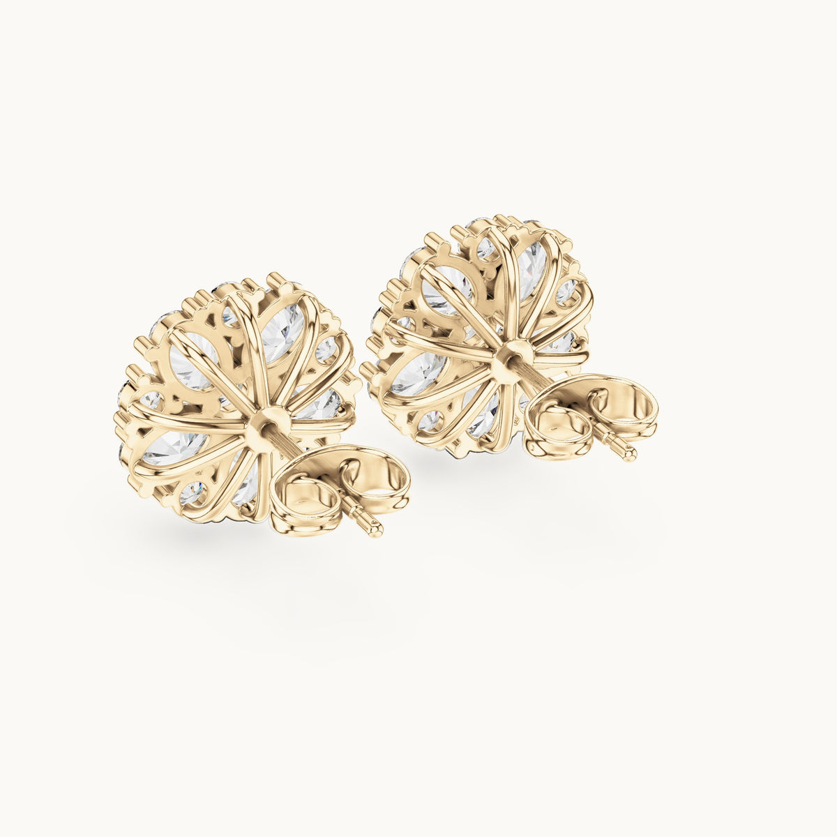 Oval and round lab-grown diamond rosette cluster stud earrings in yellow gold, 2.97 CT TW, view 3
